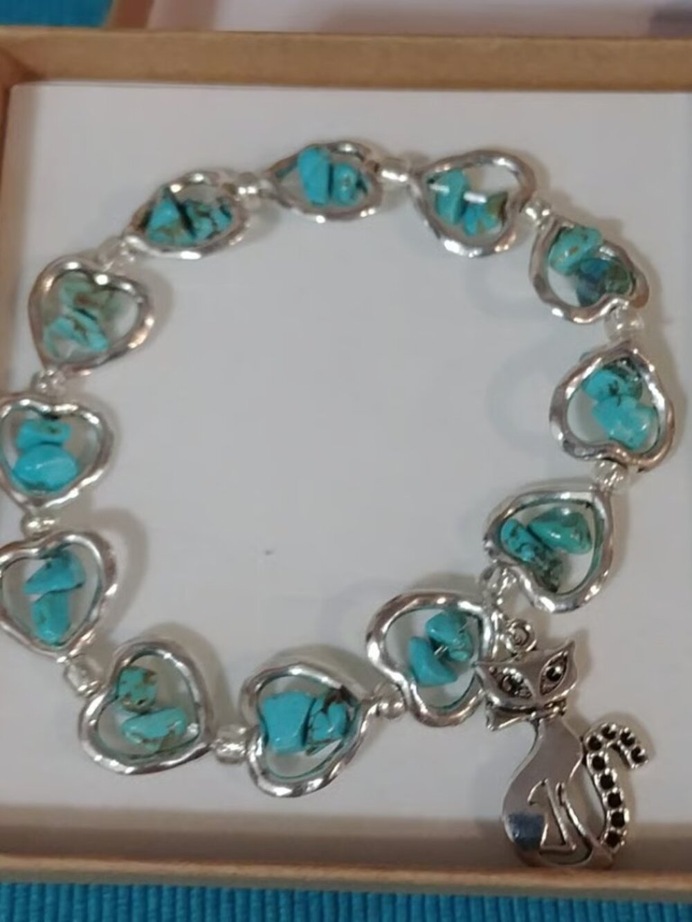 Silver Heart with Turquoise Inserts Elastic Wrist Wrap